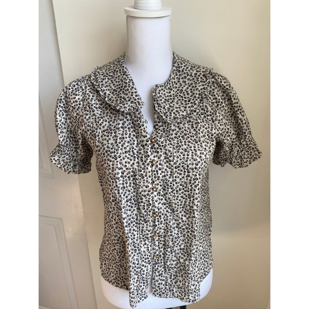 Pilcro Anthropologie Floral Button Front Blouse Small Cottagecore Prairie Top